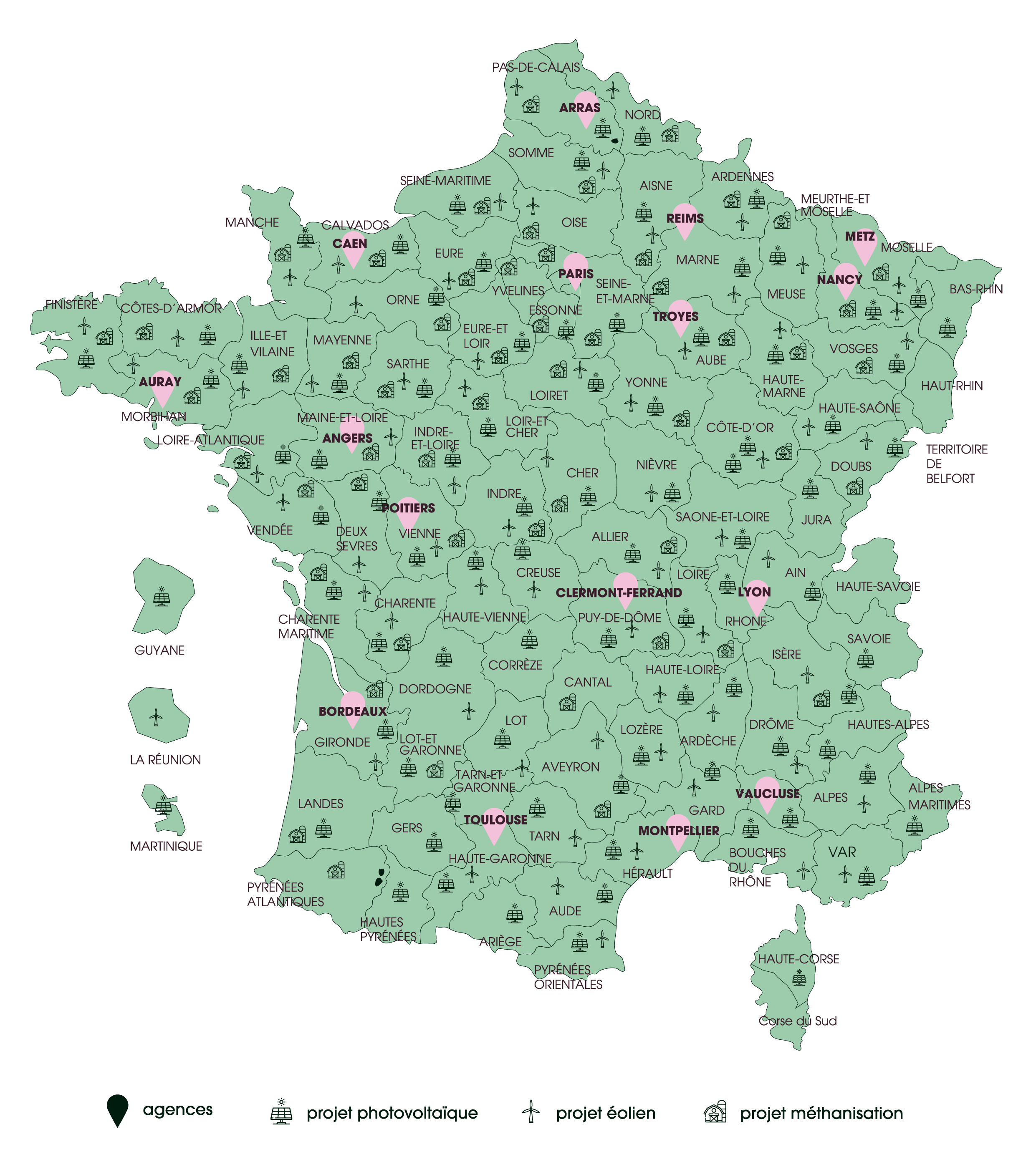 Carte des agences Synergis Environnement en France